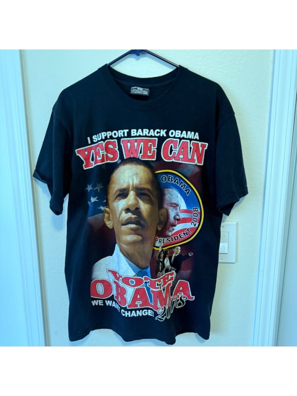 Vintage 2008 Barack Obama Change Political Big Print Rap T-Shirt Sz L